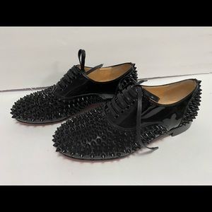 Christian Louboutin studded spiked patent leather Oxford flats black 35